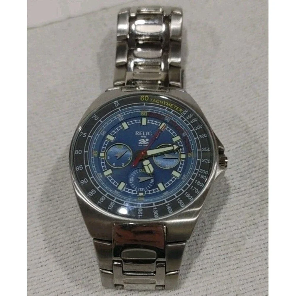 Relic Wet Men ZR15441 Blue Dial Chronograph Stainless Steel Quartz 43mm Watch